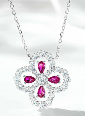 炫彩莫桑石2026新款爆款S925纯银项链幸运四叶草满钻锁骨链项链