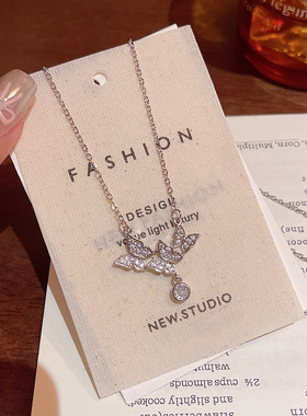 日韩风蝴蝶结微镶锆石水滴项链