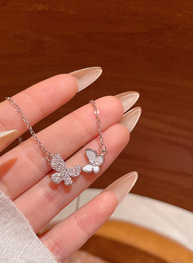 轻奢小众蝴蝶合金镀银锁骨链女