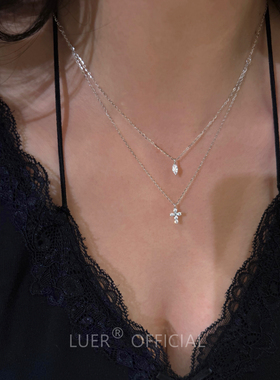 回馈!超细!通体纯银不褪色双层镶钻十字架心机简约锁骨链项链百搭