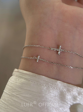 回馈!极细!#通体纯银不褪色!双层迷你十字架手链精致气质百搭手饰