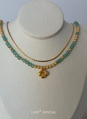 新中式纯银平安如意锁东陵玉项链