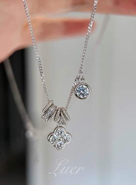 通体纯银不褪色!新中式轻奢!盘缠幸运四叶花闪钻路路通锁骨链项链