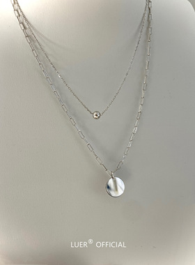 鹿尔通体纯银圆牌双层重工项链