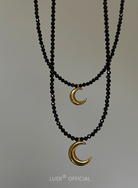 绝美!金色月亮 法式chic天然黑尖晶珍珠串珠精工质感锁骨链项链
