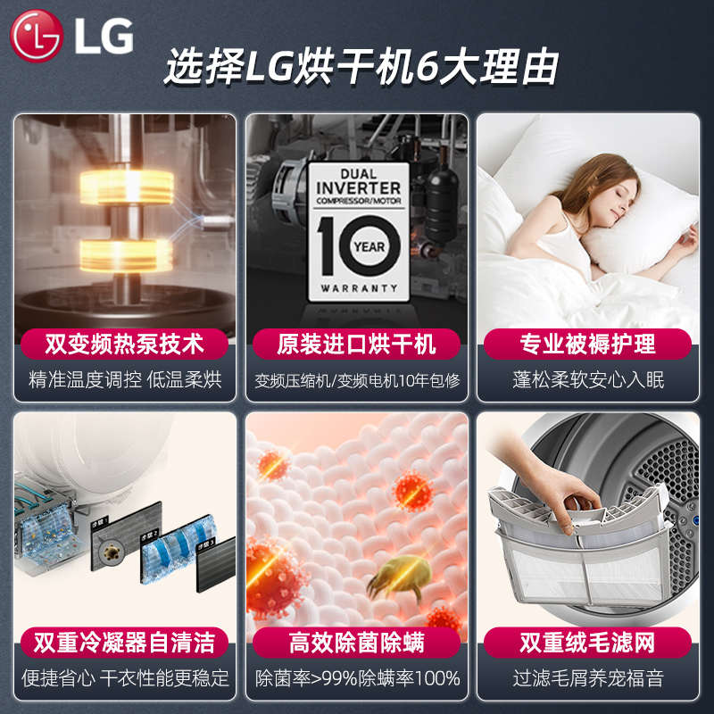 LG洗烘套装进口双变频进口干衣洗衣机烘干机套装组合10Y4PF+10V3P-图2