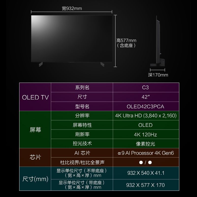 LG 家电套装OLED42C3PCA游戏电视649L对开冰箱10KG洗烘一体洗衣机 - 图1