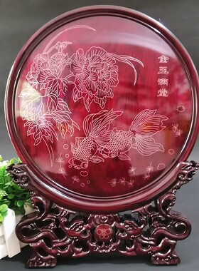 潍坊特产红木嵌银看盘摆件工艺品