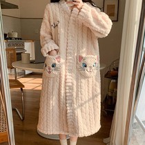 Coral Suede Pajamas Pyjamas Woman Autumn winter medium long style Garnard thickened Lady flannel Flannel Bathrobe Winter Home Clothing