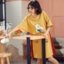 Váy ngủ nữ mùa hè cotton ngắn tay Hàn Quốc ngọt ngào dễ thương tươi mới cho sinh viên bộ đồ ngủ mỏng mùa hè lỏng lẻo - Đêm đầm