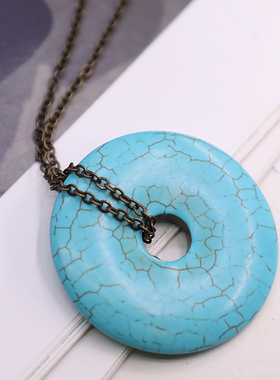 仿松石平安扣项链长款毛衣链