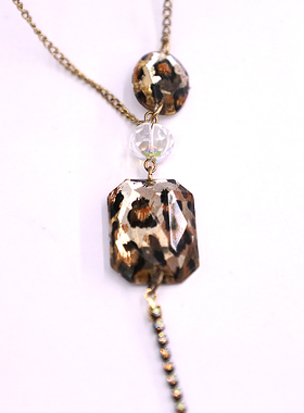 默认瑕疵项链豹纹亚克力Y型水钻