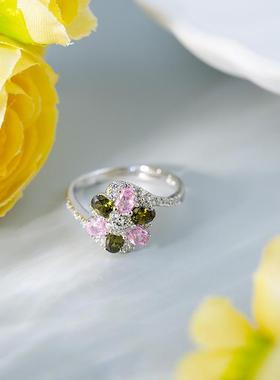 双色宝石戒指女轻奢小众法式原创设计感花蕊开口女戒