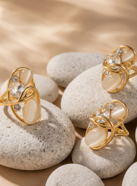 ins风不锈钢开口镂空猫眼石戒指1