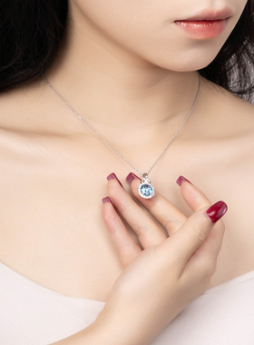 瑞士蓝天然托帕石纯银项链高级女