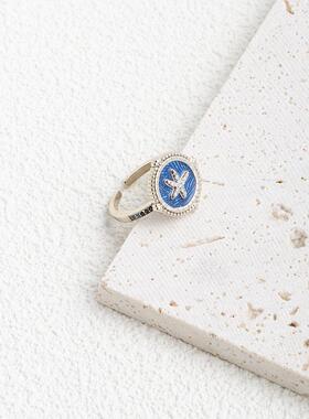 小香风复古珐琅海星开口戒指