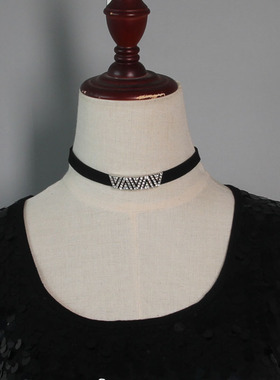 长条原创项圈系带吊坠水钻锁骨链