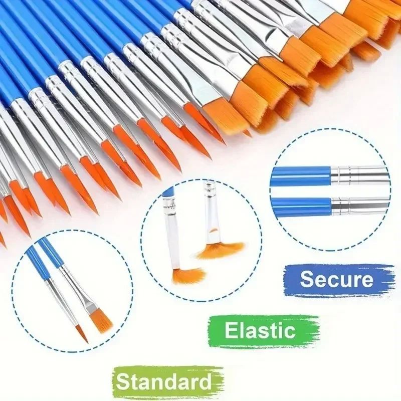 12/24 Pcs Painting Brushes Set Art Round Flat Hair Nylon Hai - 图1