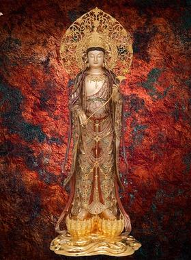 东来紫大势至菩萨铜像宝相家用供奉佛堂摆件西方三圣站像工艺品