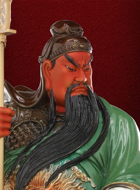 东来紫关公摆件武财神神像铜雕招财供奉铜像关帝圣君京铜伽蓝菩萨