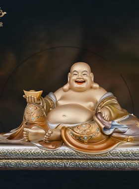黄铜拿元宝笑佛弥勒摆件寺庙家用供奉招财创意工艺品装饰京铜摆件