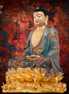 释迦摩尼神像三宝佛像如来佛祖阿弥陀佛药师佛娑婆三圣东来紫铜像