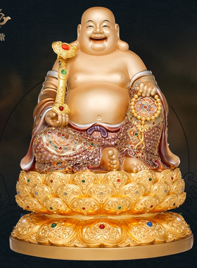 弥勒黄铜圆满繁花全堂佛宝相家用佛堂寺庙供奉佛像京铜铜装饰摆件