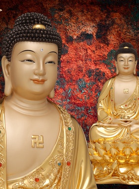 释迦摩尼神像三宝佛像如来佛祖阿弥陀佛药师佛娑婆三圣东来紫铜像