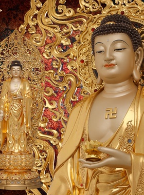 阿弥陀佛雕像大势至菩萨铜像观音摆件京铜台湾紫铜金西方三圣摆件