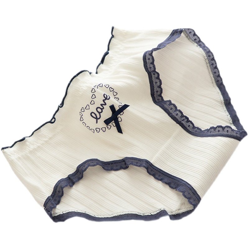 日系内裤女士纯棉裆软妹蕾丝边爱心裆螺纹透气棉质少女性感三角裤,淘宝优惠券,粉丝福利购,淘宝优惠卷