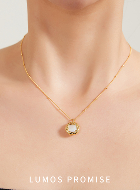 天然巴洛克纽扣珍珠s925银镀18k金精致锁骨链小众复古设计项链女