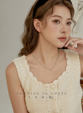 飞鸟屿城滴油十字架蓝色项链