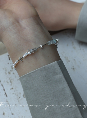 原创天然月光石珍珠时尚百搭手链