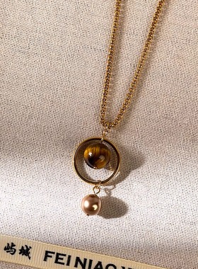 飞鸟屿城「日心说」原创手作简约高级感虎眼石卫衣长款项链毛衣链