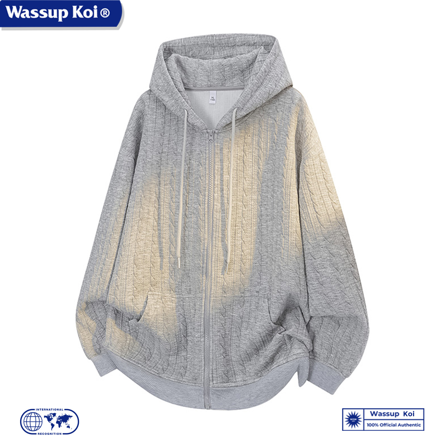 WASSUP KOI联名美式提花连帽开衫卫衣男秋季潮牌宽松帽衫拉链外套 - 图1