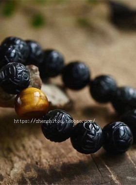 天然黑曜石路路通貔貅手链