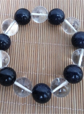 真品东海天然白水晶蓝砂石手链星光蓝沙石搭配白晶圆珠手串男14MM