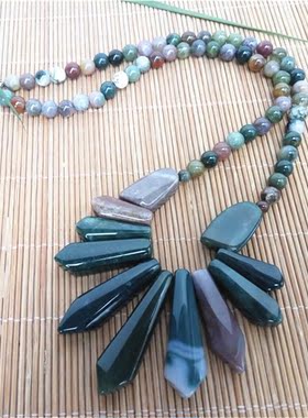 项链天然水草玛瑙平安无事牌