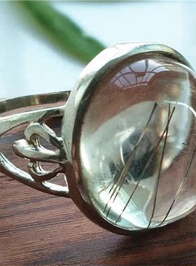 天然银白发丝水晶戒指