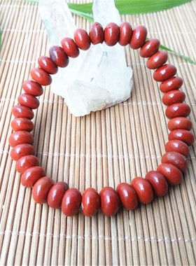 天然红竹石算盘珠手链影子石