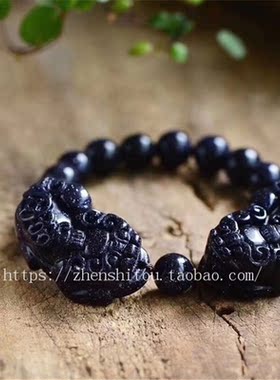 金砂蓝沙石双貔貅手链串天禄平安