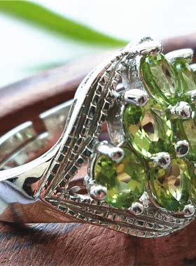 天然橄榄石925银送老婆活扣戒指