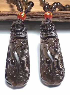 黑曜石望子成龙吊坠龙头貔貅挂件