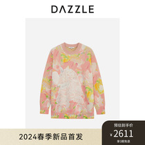 (Upper New) DAZZLE ground vegan × VINCENT joint series of sweater 24 spring new womens clothing embroidered blouses