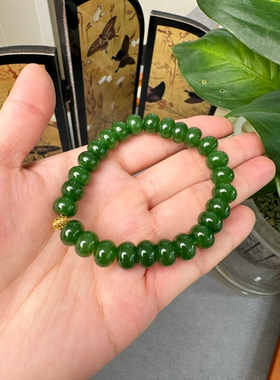 俄料碧玉手串菠菜绿卡6*9算盘珠辣绿手串配珠24k金带证书