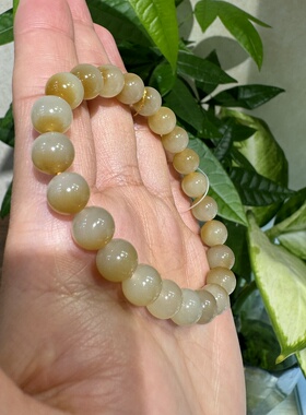 新疆和田玉且末糖白卡8圆珠聚宝盆手串带证书