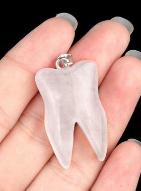 【茜茜珠饰】天然水晶玛瑙石牙齿吊坠diy项链饰品挂件配件 14色
