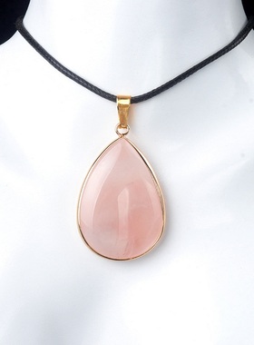 【茜茜珠饰】大水滴包边吊坠天然水晶玛瑙石铜电镀水滴项链 11色