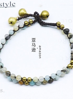 【茜茜珠饰】水晶玛瑙半宝石抛光小圆珠编织铃铛手链虎眼石 六色