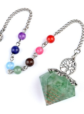 【茜茜珠饰】天然水晶半宝石碎石树脂钻石灵摆吊坠查克拉 15色